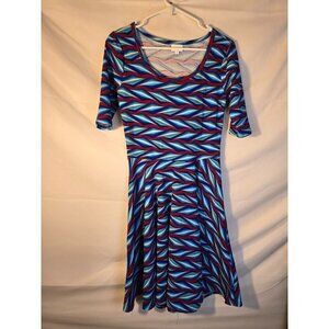 Lularoe Dress Fit Flare Blues Reds Midi Flattering Womens Size‎ Medium M